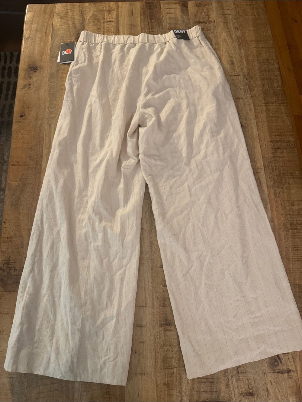 DKNY Cream Pinstripe Wide-Leg Linen Blend Pants suit set matching tank vest NWT - Picture 8 of 11